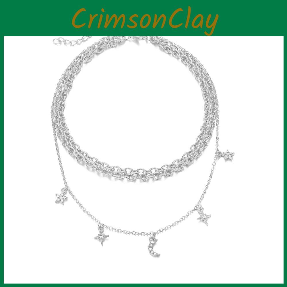 Elegant Alloy Chain Necklace With Eye-catching Moon And Star Pendant For Trendy Looks