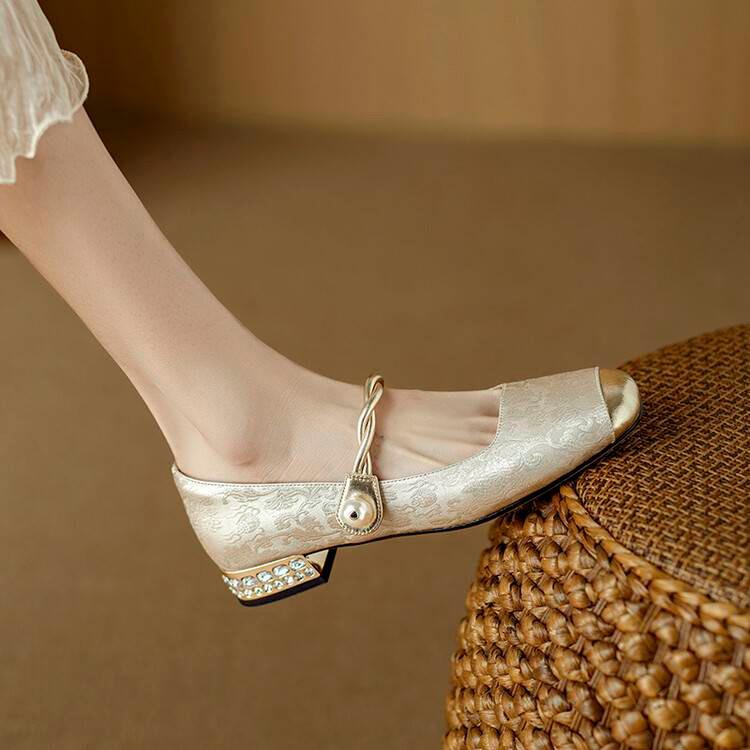 2024 Spring Retro Chinese Style Women's Square Toe Mary Jane Heels