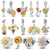 Copper Yellow Series Fashion Gold Sunflower Heart Charm Beads Fit Original Bracelet Party Diy Jewelry Gift