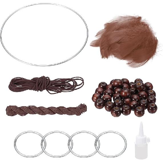 PATIKIL DIY Dream Catcher, Making Dream Catcher Supplies Handmade Dream Catcher Kit Feather Crystal Beads for Wall Hanging Ornament Decor Craft, кофейный
