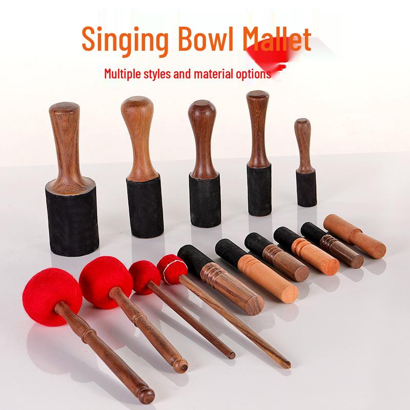 Nyingchi Tibetan Singing Bowl Set: Handmade Wooden Mallet with Leather Wrap for Sound Bowls.