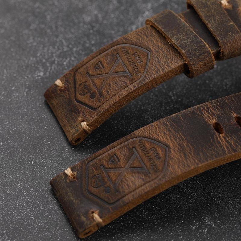 Cinturino per orologio in pelle di vacchetta di primo strato fatto a mano 20 22 23 24 26MM Marrone Cinturino in pelle imbottito Per PAM111 441 Bracciale morbido da uomo