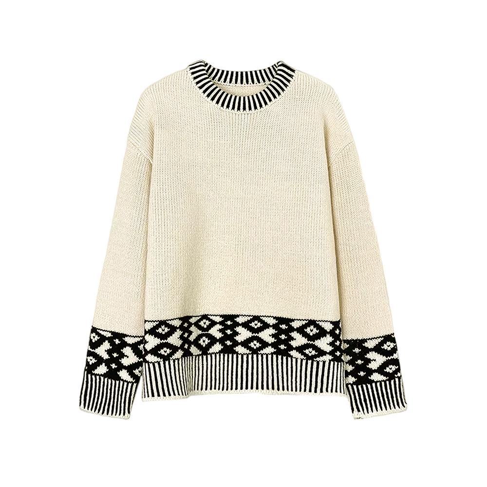 

Женский ретро-свитер с круглым вырезом 2024 года — длинный свободный трикотаж на осень/зиму S белый