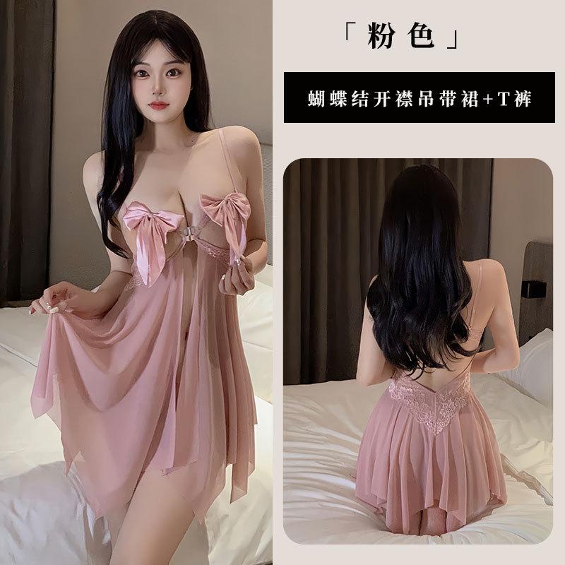 Fan Lei sexy underwear women's suspenders sexy hollow perspective bow hot split backless passion mesh yarn