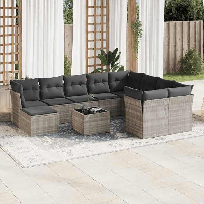 VidaXL Salon de Jardin avec Coussins 10 pcs, Canapés de Terrasse, Ensemble de Meubles de Patio, Mobilier d'Extérieur, Beige 3256961