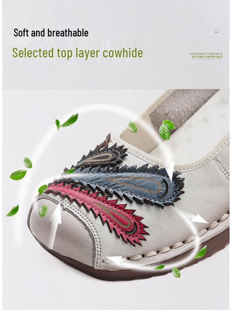 Women's Genuine Leather Non-Slip Ethnic Style Slip-On Shoes - Breathable Soft Sole