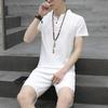 2Pcs/Set Men's Casual Cotton Linen Summer Suit Short Sleeve Button-Down Stylish Men's Suit Streetwear