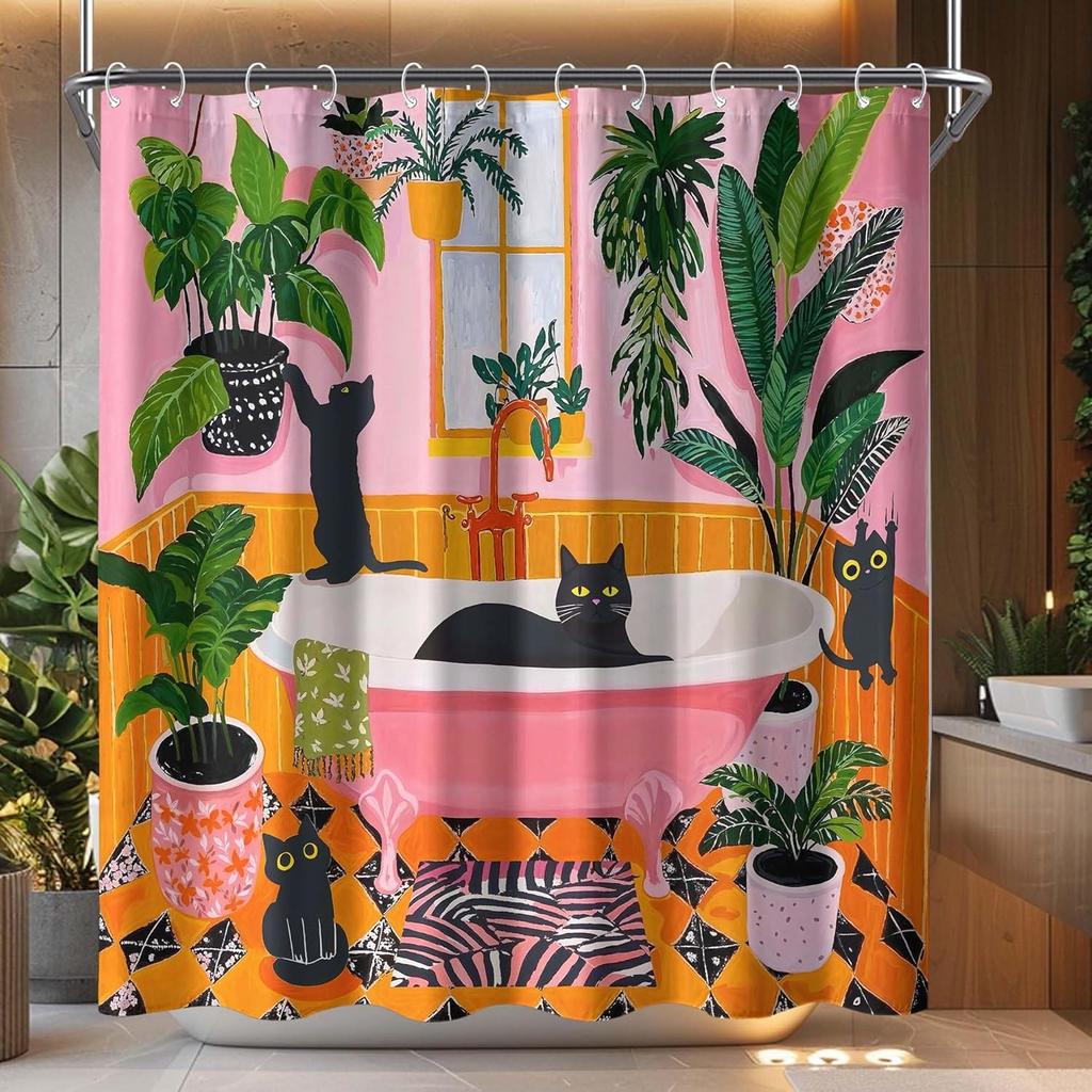 Funny Japanese Cat Shower Curtain Cute Fun Cool Cat Monster Shark Shower Curtains For Bathroom Vintage Ocean Waves Anime Kids