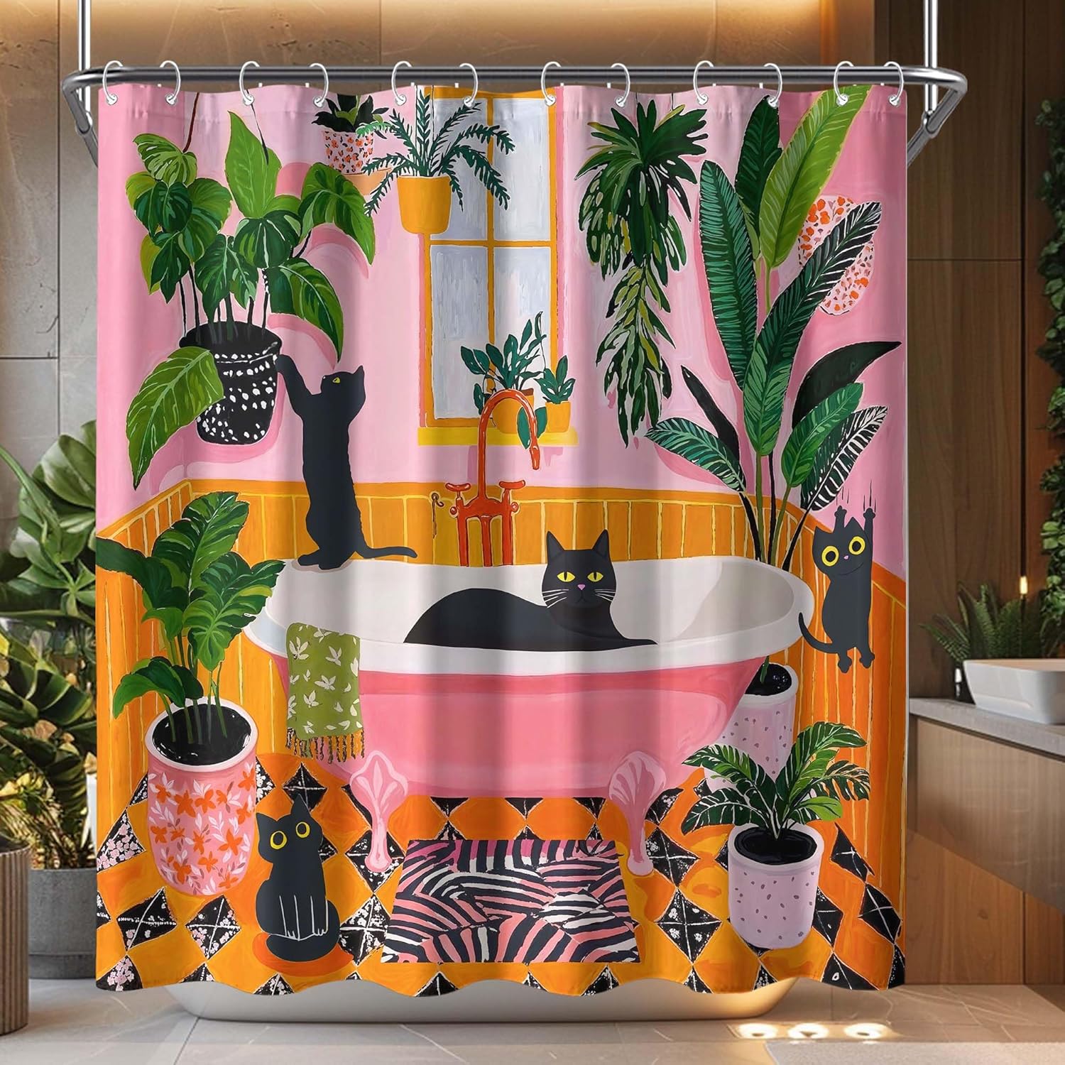 

Funny Japanese Cat Shower Curtain Cute Fun Cool Orange Cat Monster Shark Shower Curtains For Bathroom Vintage Ocean Waves Anime W60H190(CM)-1 Pcs