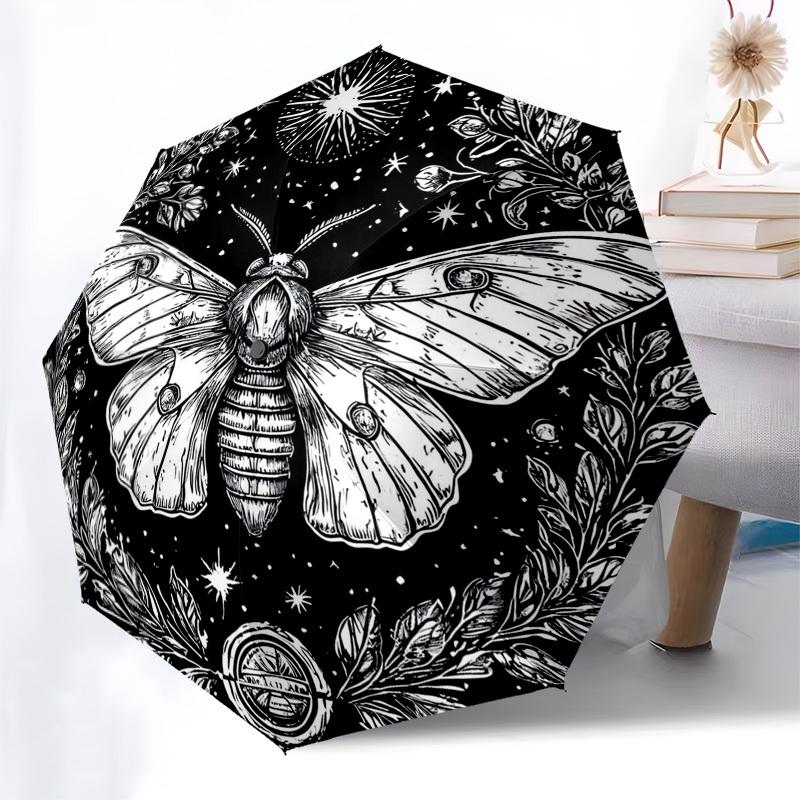 

1pc Mystic Moth Sky Auto-Folding Umbrella: Portable 3-Fold Design with Iron Frame, Perfect for Outdoor Adventures & Festive Gifts!SS074