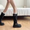 Fashion Women's Knee-high Boots Thick Bottom Knight Style Heightening Autumn Winter Fashionable Casual Shoes PU Leather Round Toe