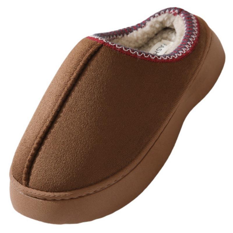 Solid Color Imitation Deerskin Velvet Splicing Home Slippers Thick Bottom Non-slip Lightweight Warm Cotton Women Thickened Warm