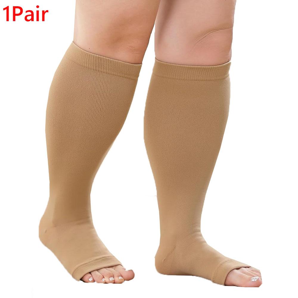 1Pair Toeless Compression Socks for Women Men,Plus Size Compression Socks Wide Calf for Circulation Edema Varicose Veins