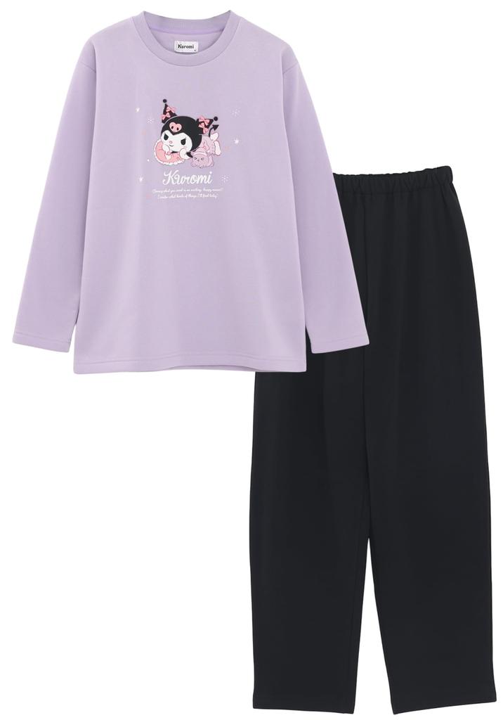 Kaituck Family Kuromi Women's Long Sleeve Shaggy Fleece-Lined Pajamas for Winter (Sizes M and L) (L, Purple)