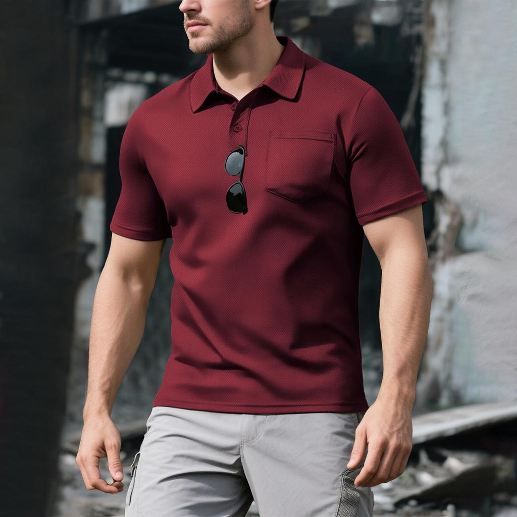 Men Polo Shirt Short Sleeve Classic Fit Lightweight Breathable Fabric with Pocket for Casual or