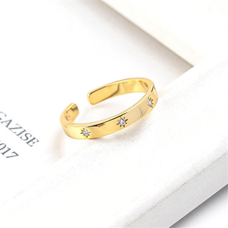 Mode Persönlichkeit Minimalistischer Stil Eingelegter Zirkon 925 Sterling Silber Schmuck Einfaches Design Ins Goldene Sonne Öffnungsringe TYB403