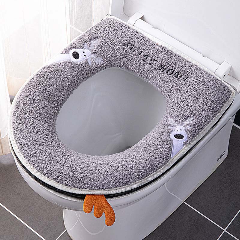 Zipper Toilet Seat Cover Four Colors Universal Cushion Mat Winter Soft Thickened Warmer Toilet Pad Household Waterproof Cartoon Toilet Seats Pads