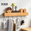 Rustic Wood Coat Hooks Solid Key Holder with 6 Hooks, Decorative Wall Hanging Storage Rack, Hanger Space Saving Mounted Organizer for Entryway Kitchen