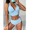 Costum de baie pentru femei de mărime mare Bikini push up cu talie înaltă Costum de baie pentru femei Set de bikini solid Biquini cu Halter Costum de baie Imbracaminte de plajă
