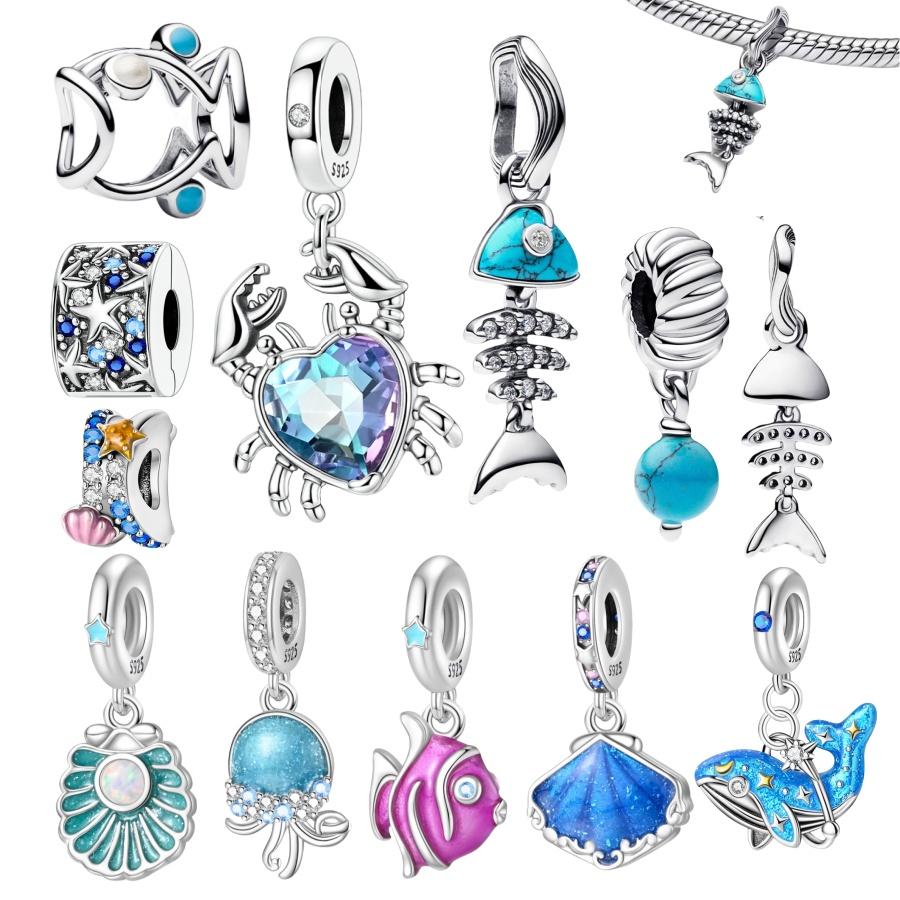 New copper Plated Blue Sea Beaded Charm Bead Charms Pendant Compatible With for The Do It Yourself Bracelets Women Jewellery Girlfriend Gifts