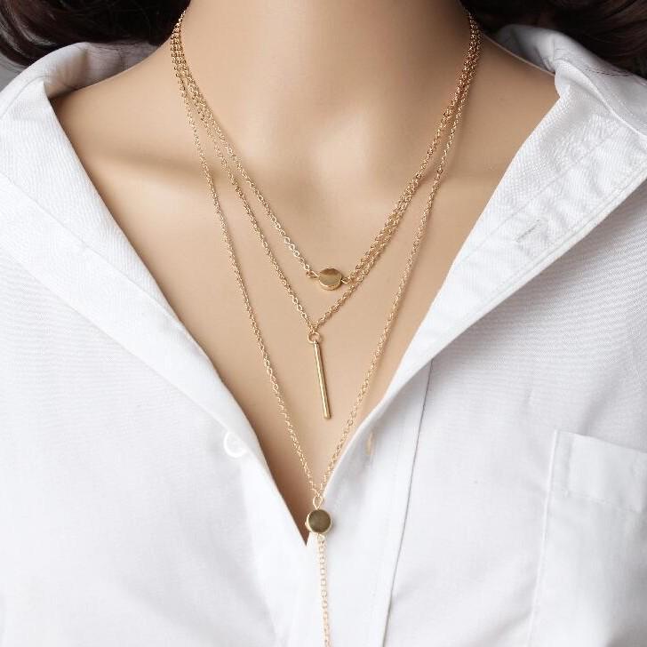Minimalistisches 3-reihiges Halsketten-Set mit Punkt- und Stäbchen-Anhänger