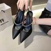 Shiny High Heels Slingback Silver Women Pumps Metallic Crystal Sandals Pointy Toe Stiletto Heeled Shoes Party Dress Zapatos