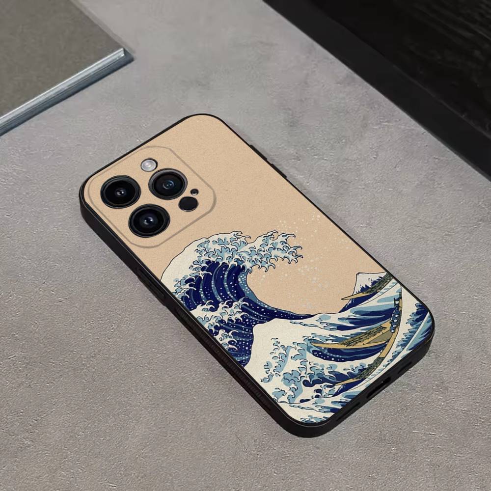 Japan Style Ukiyo-e New For iPhone 17,16,15,14,13,12,11,Pro,Max,Plus,E,SE4,Air,Mini Black Soft Cover Phone Case