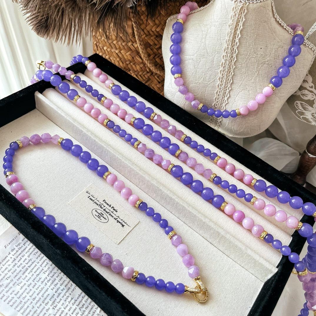 Purple Irregular Special-Shaped Natural Quartzite Jade Necklace Women S Neck Chain Collarbone Chain Retro National Style Niche