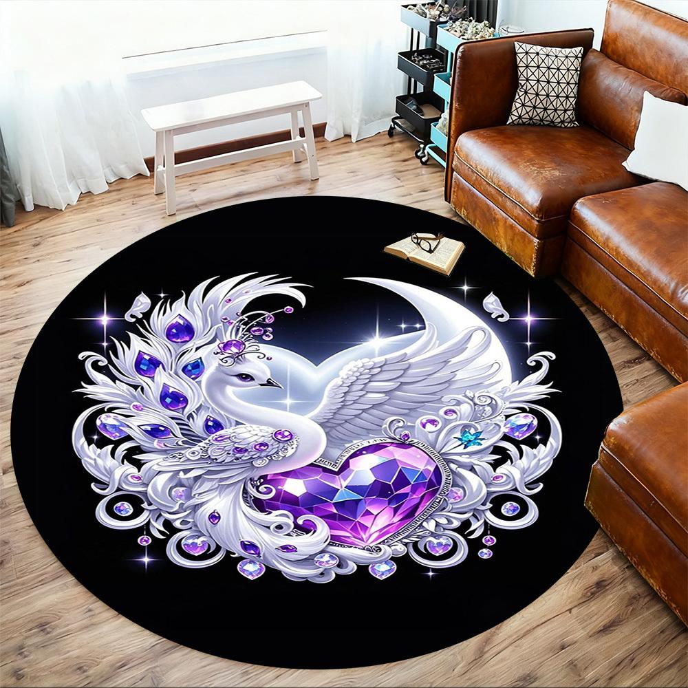 1PC Swan Heart Jewels Round Chair mat Area Rug - Non-Slip, Floor Mat for Office, Bedroom, home decor Christmas Gift c0528042