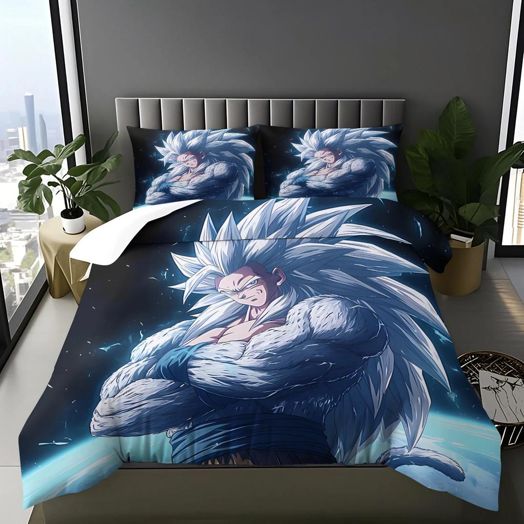 Japanische heiße Anime-Bettwäsche mit G-Goku-Muster, Bettbezug und Kissenbezug, geeignet für Kinder-Jahreszeiten-Schlafzimmerdekoration