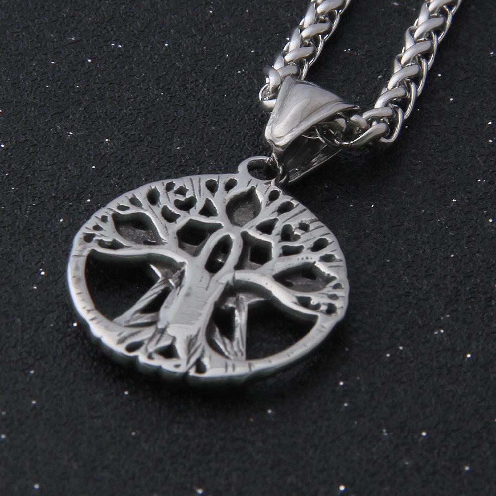 Vintage Viking Tree of Life Pentagram Necklace Stainless Steel Yggdrasil Pentacle Pendant Wiccan Pagan Amulet for Men Women