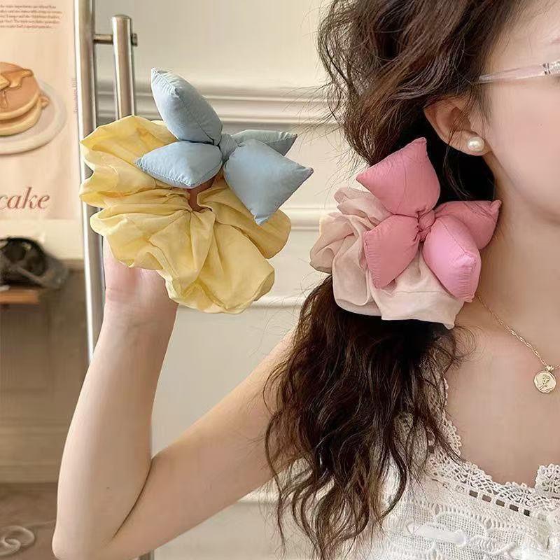 Fluffy Big Bow Satin Scrunchie Soft Fabric Lovely Colors For Hair Styling Skincare
