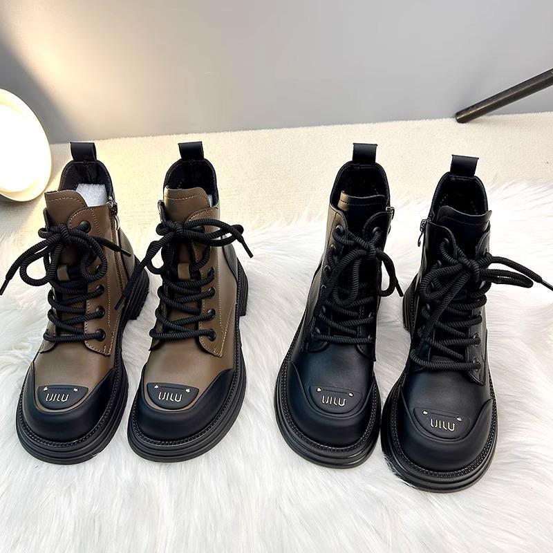 Fashion women's High Top Ankle Boots Fashion Retro Leather Platform boots Women Round Toe Lace Up Designer Knight Short Boots Botas Muje