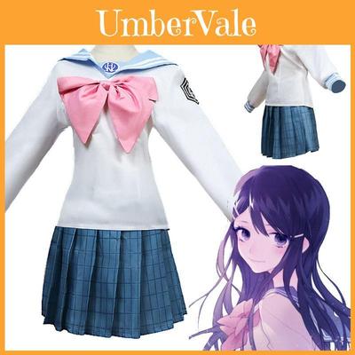 Elegant Danganronpa Dangan Ronpa Sayaka Maizono Uniform Costume Cosplay Suit Dress Wig
