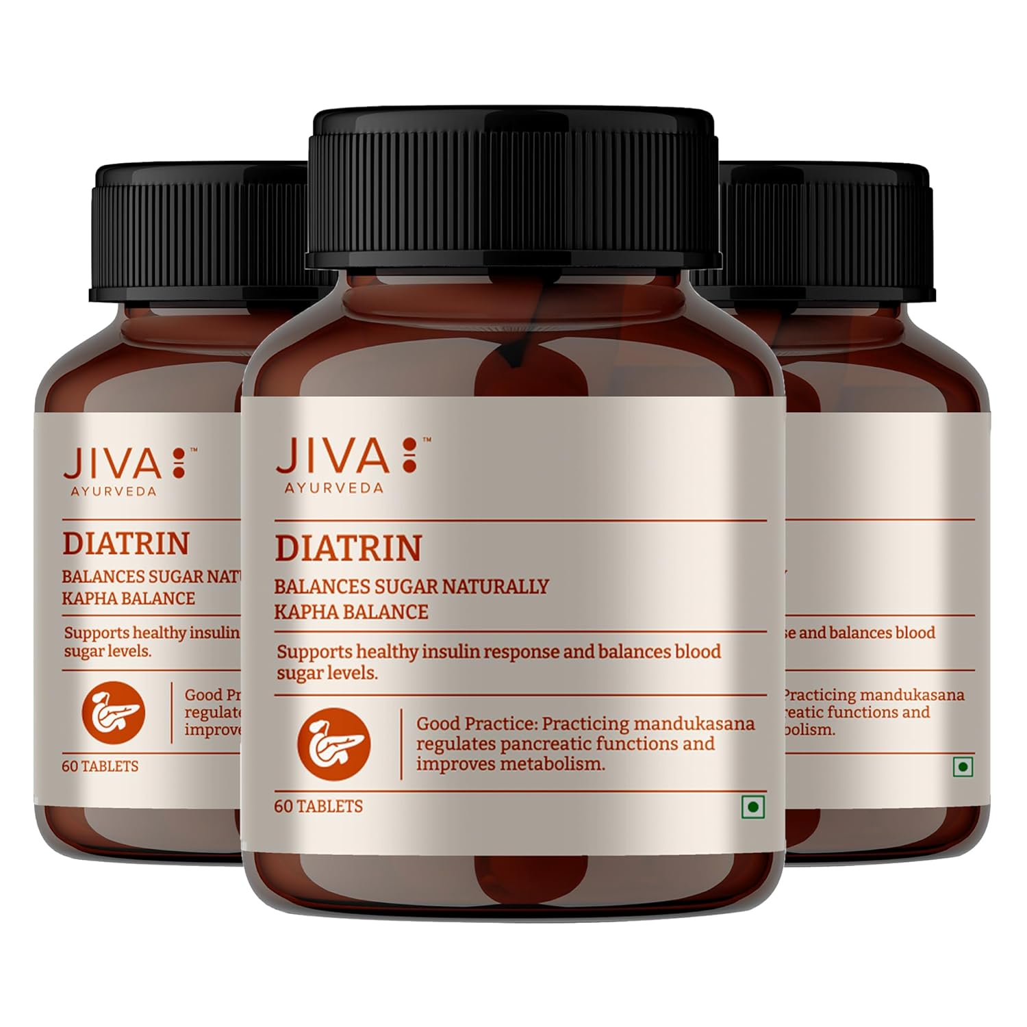 

Аюрведичні таблетки Jiva Diatrin 500 мг 60 таблеток X Упаковка з 3 штук для підтримки метаболізму, витривалості та контролю рівня цукру в крові,