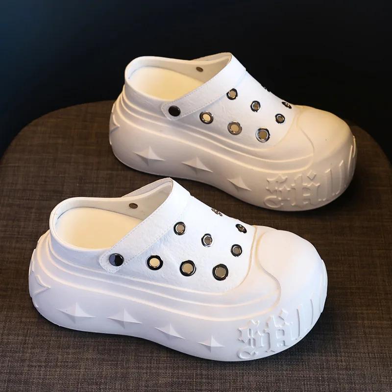 Fashion 9CM Synthetic Microfiber Leather Chunky Sneakers Slippers Platform Wedge Sandals Slipper Flats Summer Women Hollow Sneaker Shoes