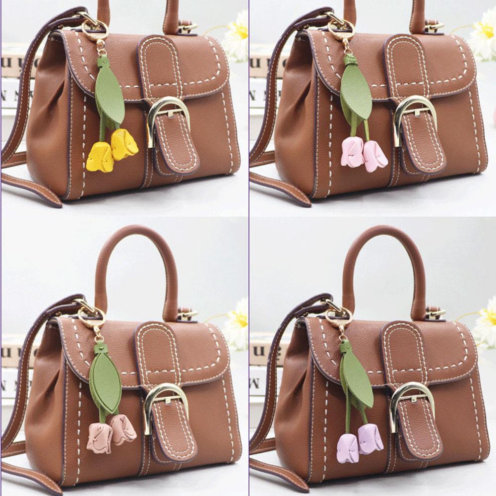 Leather Tulip Flower Shaped Bag Pendant Car Keychain Hand Rope Women Bag Accessories New Elegant Hand Bag Rope Accessories 2025