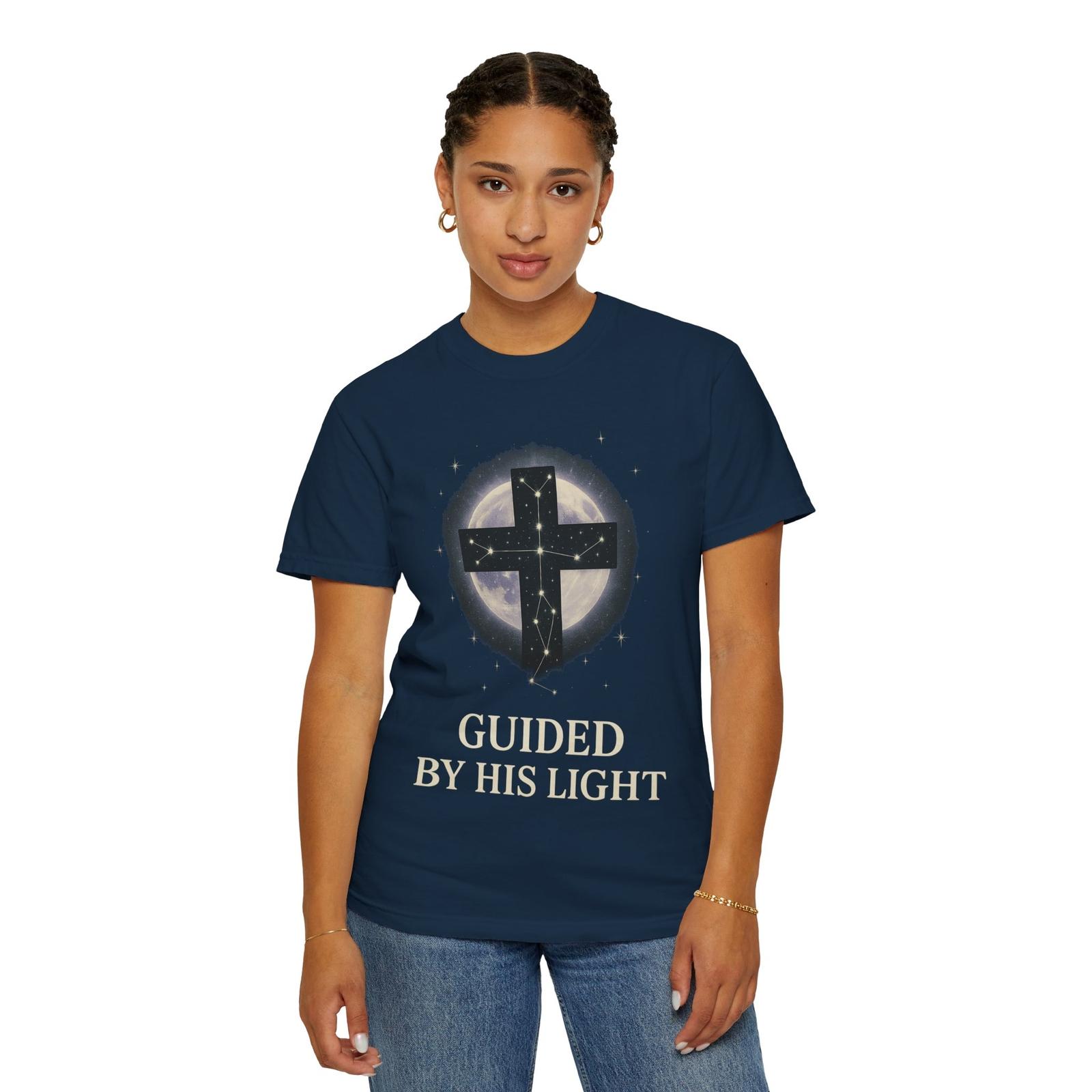Guided by His Light T-Shirt Unisex faith shirt Christian Gift celestial cross S