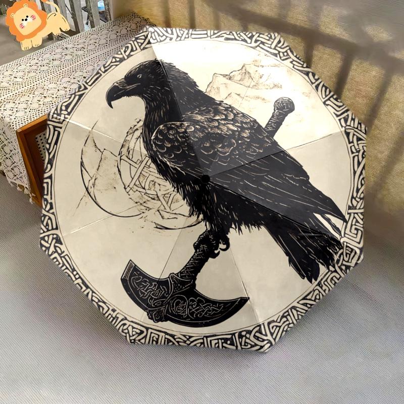 1 PC Automatic Folding Umbrella - Celtic Raven and Axes Pattern, Portable & Foldable Design with 8 Ribs, Christmas Birthday Gifts