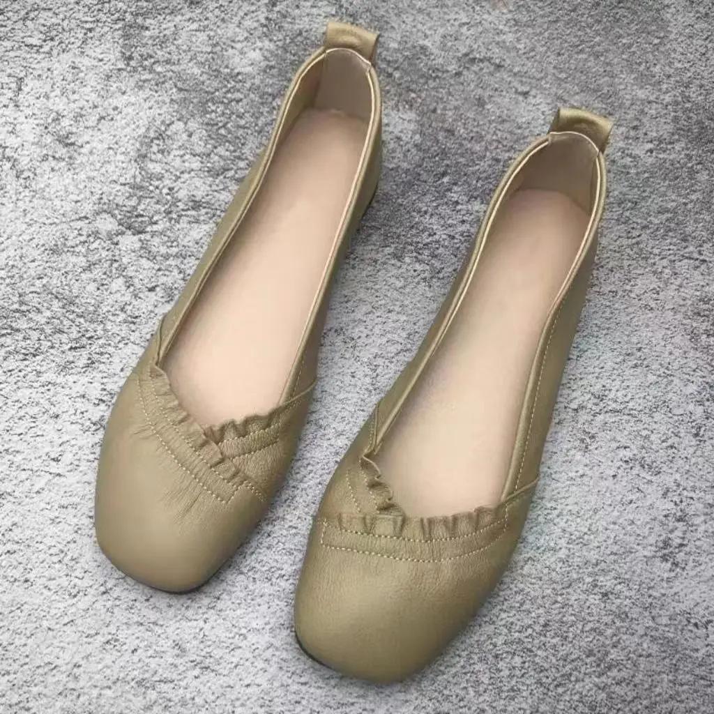 Fashion Shoes for Women Low Heel Elegant Wear Resistant Soft Bottom Formal Leather Casual Quick Delivery With Discount Price Woman Flats