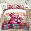 3pcs Pink Teddy Bear Bedding Set - Includes One Quilt Cover and Two Pillowcases (No Core) - Anime Cartoon Design, Perfect for Bedroom and Gu