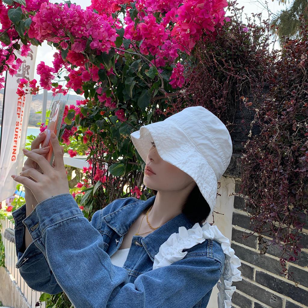 Beach Stylish Bucket Hat For Women Japanese Style Breathable Cotton Sun Protection