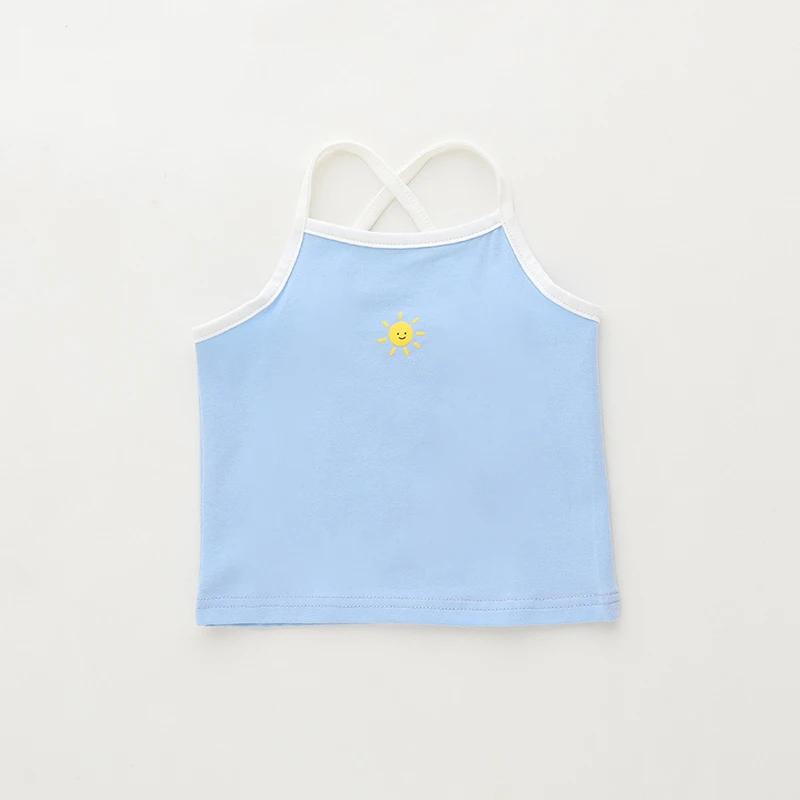 

Детская летняя одежда для девочек, мультяшная милая майка, детский корейский повседневный жилет, милая футболка 2025, костюм для маленькой девочки 80cm