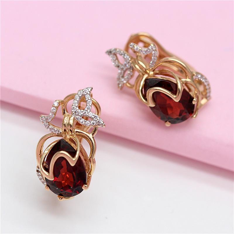 Purple Gold Inlaid Garnet Earrings, Women'S Tide High-End Temperament Rose Gold-Plated Colored Gold Earrings.