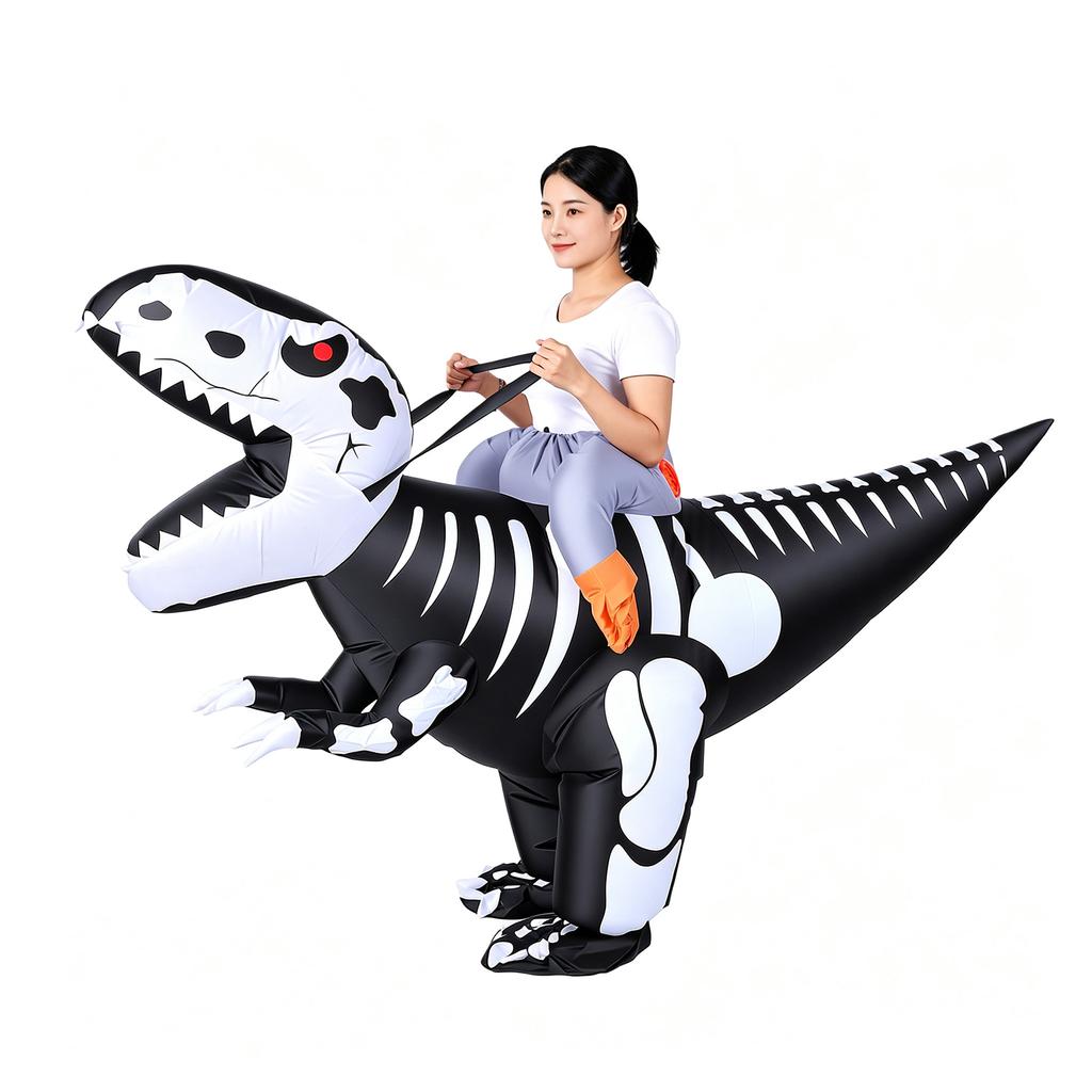 Inflatable Dinosaur Costume for Adults Ride On Blow Up Skeleton Dinosaur Outfit with Blower for Cosplay Birthday Party
