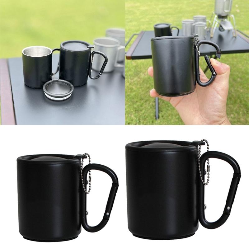 Taza de Camping para Exteriores Taza de Café de Viaje Taza Térmica con Asa de Mosquetón y Tapa
