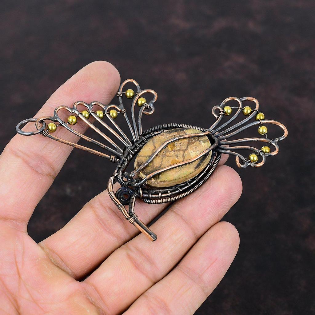 Wildpferd Magnesit Anhänger Kupferdraht umwickelter Anhänger Handgefertigter Kupferschmuck Vogelanhänger Geschenk für Mutter Drahtumwickelter Edelsteinschmuck