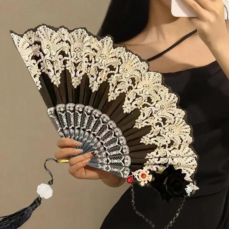 Retro European Rose Folding Fan Lolita Gothic Fan Lace Wedding Role Playing Party Decoration Supplies