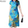 ZANZEA Women Floral Print Casual O-neck Short Sleeve Summer Dress