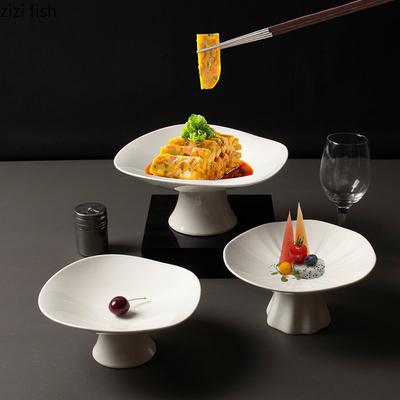Piatto Piano Semplice in Ceramica Bianca Pura Speciale per Ristorante Hotel Cucina Stoviglie Creative Piatto per Insalata di Frutta con Piede Alto